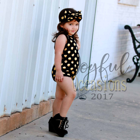 Rompers For Baby and Toddler Girls Romper Onepiece Bodysuit Black and Gold - Picture 5 of 8